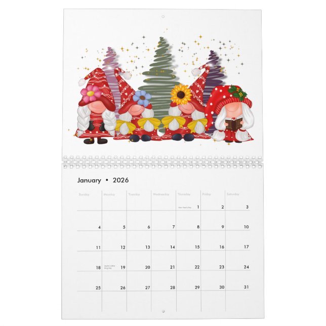 Calendrier Gnome N'Importe Quelle Année Mignonne A (Jan 2026)