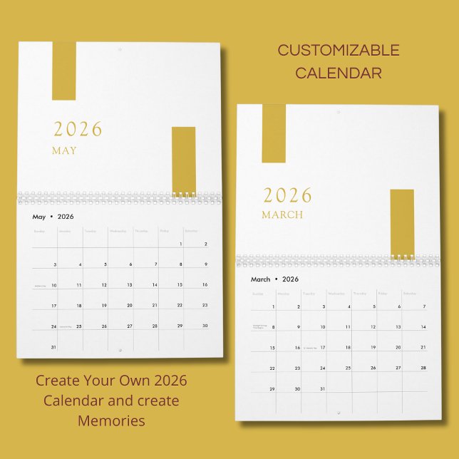Calendrier Gold Minimalist Modern 2026 Wall Calendar (Créateur téléchargé)