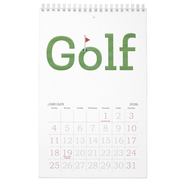Calendrier GOLF typography 2026 Hanging Wall (Jan 2026)