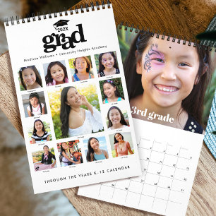 Calendrier Graduation K-12 Script Photo Collage Bold 15 mois