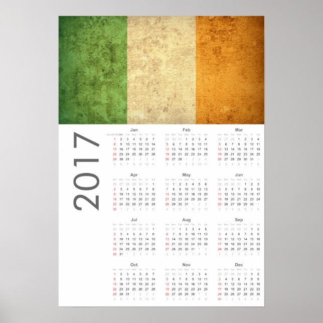 Calendrier Grunge Irlande Drapeau 2017 Poster (Devant)