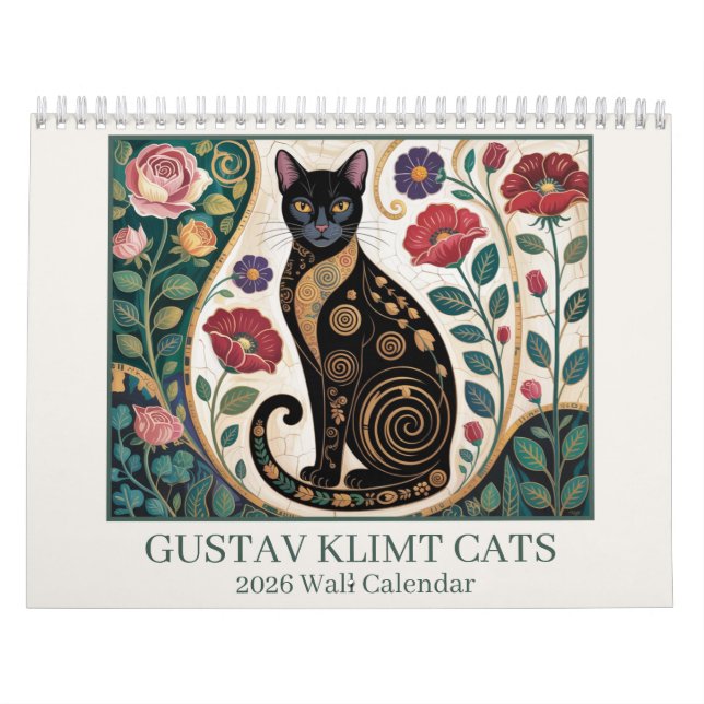 Calendrier Gustav Klimt Cats 2026 Wall Calendar – Art Nouveau (Protection)