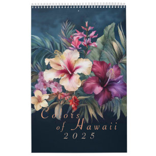 Calendrier Hawaiien des fleurs d'aquarelle 2025