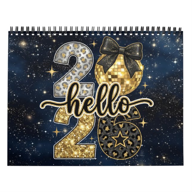 Calendrier Hello 2026 Gold Glitter Chic Galaxy Calendar (Protection)
