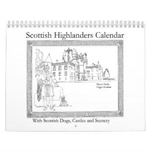 Calendrier Highlanders écossais, châteaux et chiens