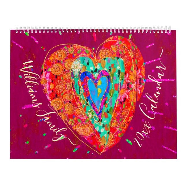 Calendrier Hippie Rouge Turquoise Coeur Retro Personnalisé 20 (Protection)