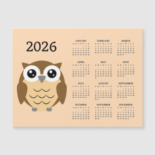 Calendrier Hoot Owl 2026 Carte magnétique