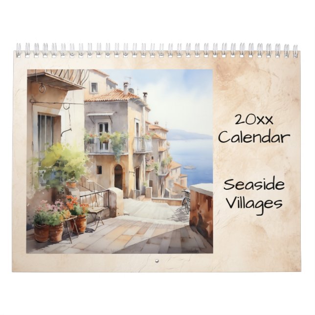 Calendrier Illustration Des Villages Balnéaires Aquarelle (Protection)
