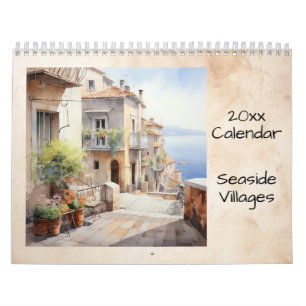 Calendrier Illustration Des Villages Balnéaires Aquarelle