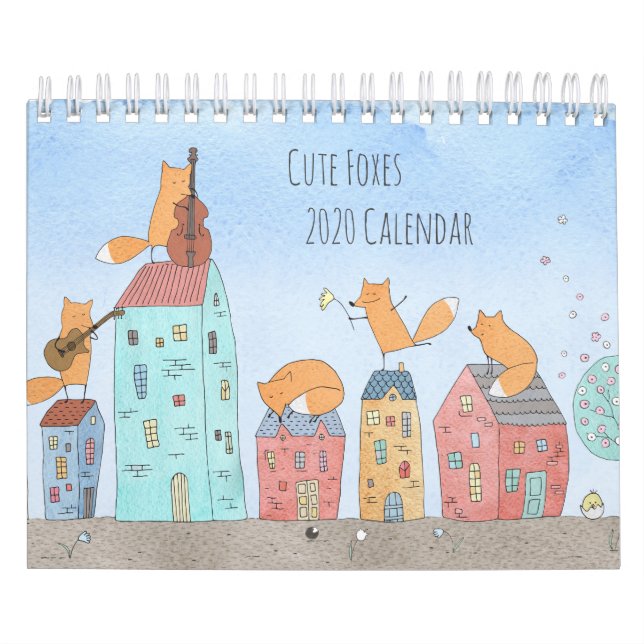 Calendrier Illustration mensuelle des renards d'aquarelle mig (Protection)