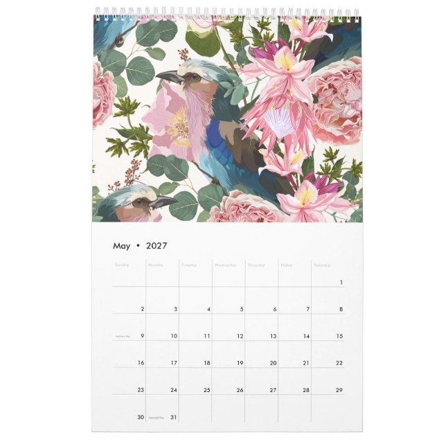 Calendrier Illustrations de fleurs tropicales, plantes, oisea (Mai 2027)