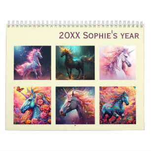 Calendrier Imaginaire coloré licorne nouvelle année