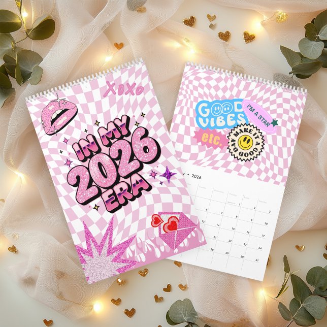Calendrier In My 2026 Era Pink Aesthetic Calendar with Quotes (Y2K Pink Aesthetic Calendar with Uplifting Quotes every months, gift for her, niece, best friend.)