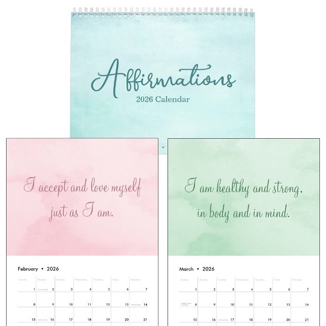 Calendrier Inspirational Affirmations Quotes Watercolor 2026 (Créateur téléchargé)