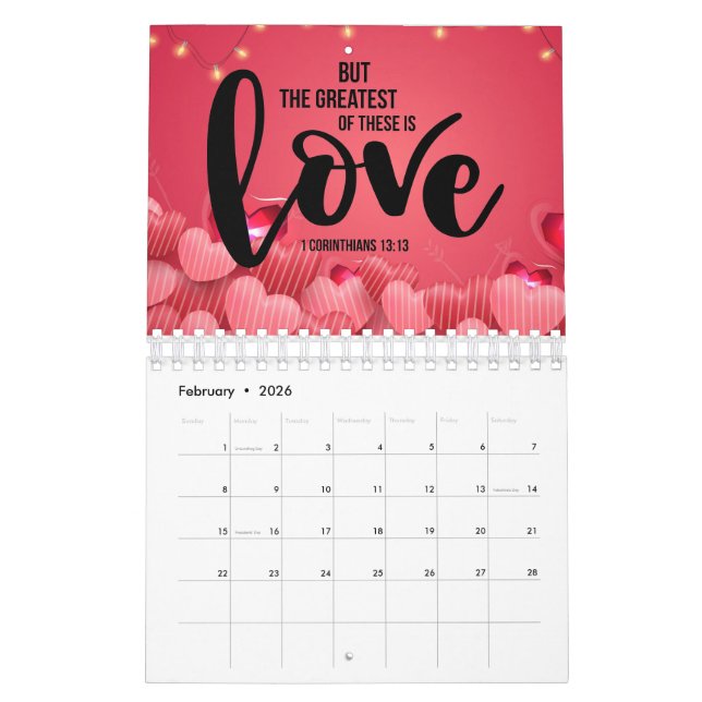 Calendrier Je T'Aime Écriture Bible Verse Inspirationnel (Feb 2026)