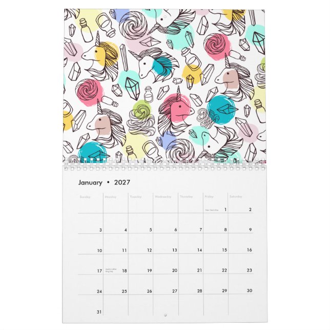 Calendrier Joli Motif Unicorn (Jan 2027)