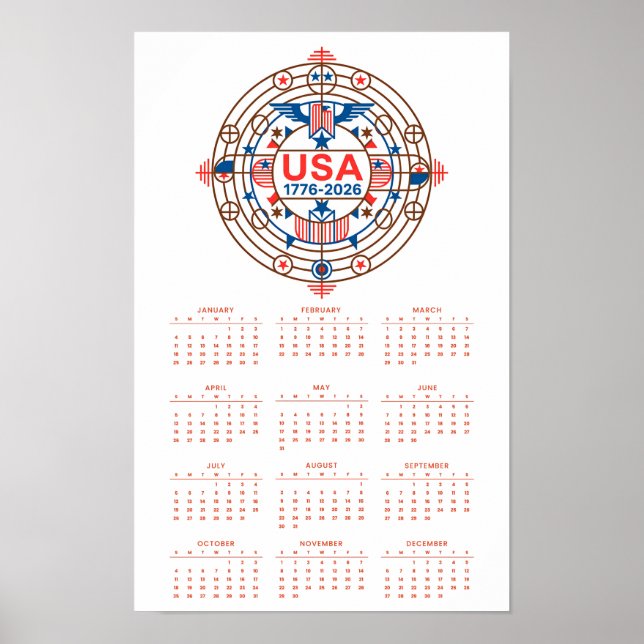 Calendrier Joyeux anniversaire USA 250 Poster (Devant)