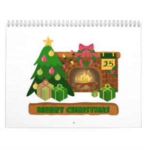 Calendrier Joyeux Noël près de la cheminée bonfire xmas arbre