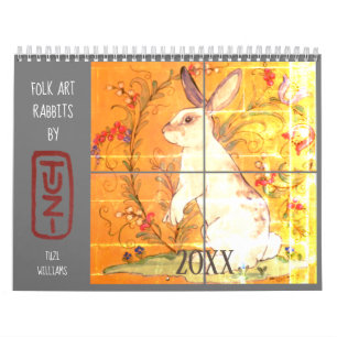 Calendrier Lapins d'art populaire par Tuzi Willams Tuile de l