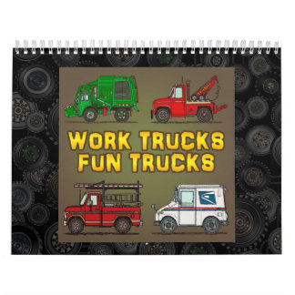 Calendrier Le travail troque des camions d'amusement