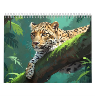 Calendrier Leopard réaliste dans l'art animal de la jungle