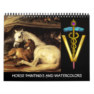 CALENDRIER LES CHEVAUX DE SYMBOLE VÉTÉRINAIRE D'OR CADUCUS