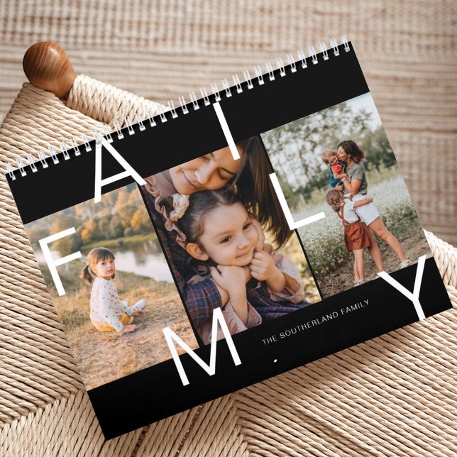 Calendrier Lettres minimales Gras Modernes Histoires de famil (Modern Minimal Bold Letters Family Photo Memories Calendar)