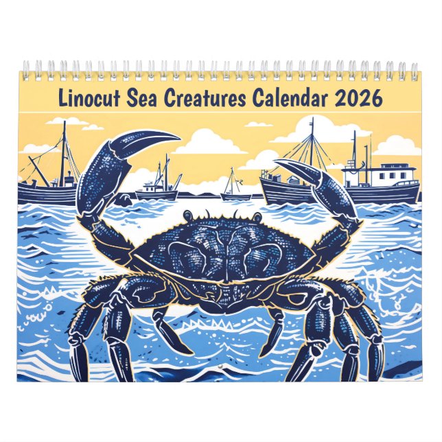 Calendrier Linogravure Créatures Marines 2026 (Protection)