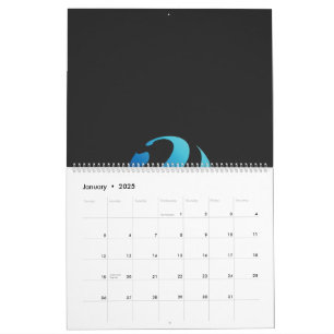 Calendrier logo noir et bleu avec vague dessus