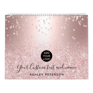 Calendrier Logo rose d'or confetti métallique à l'ombre