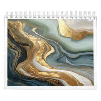 Calendrier Luxueux Abstrait Fluide Or 2027