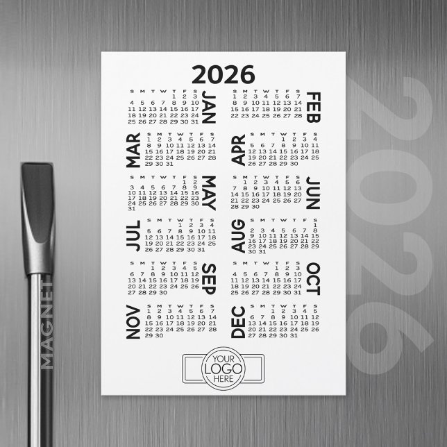 Calendrier magnétique avec logo d'entreprise Carte (2026 Calendar with A Logo and Magnetic Back)