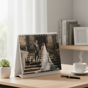 Calendrier Mariage personnalisé photo chic script 2026