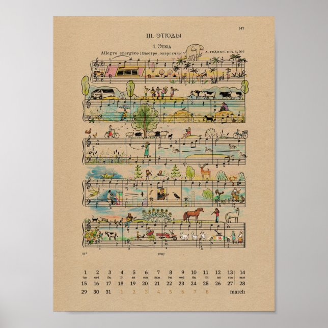 Calendrier Mars Happy Notes 2022 Poster (Devant)