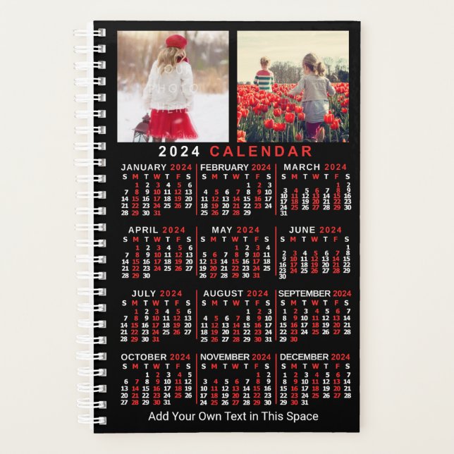 Calendrier mensuel 2024 Année Black Custom 10 Phot (Devant)