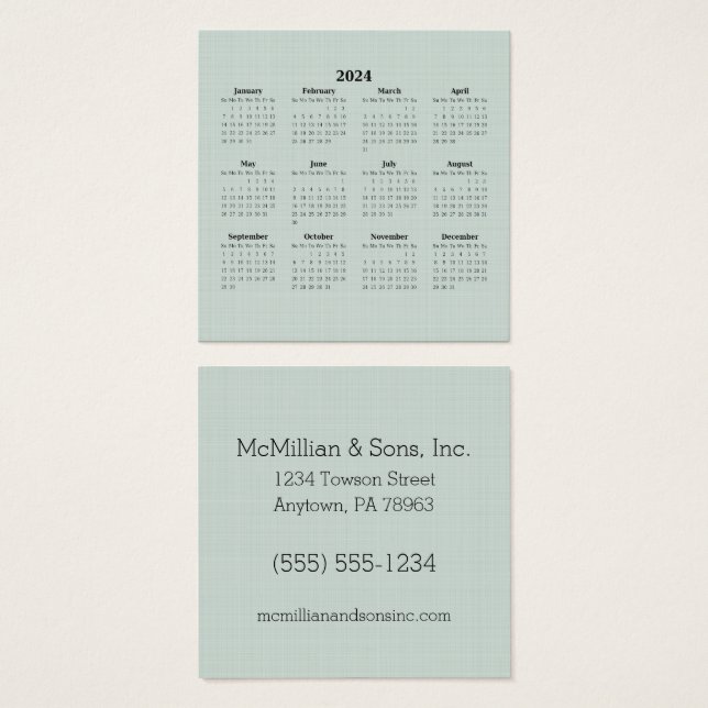 Calendrier mensuel 2024 Green Linen Custom Busines (Devant & derrière)