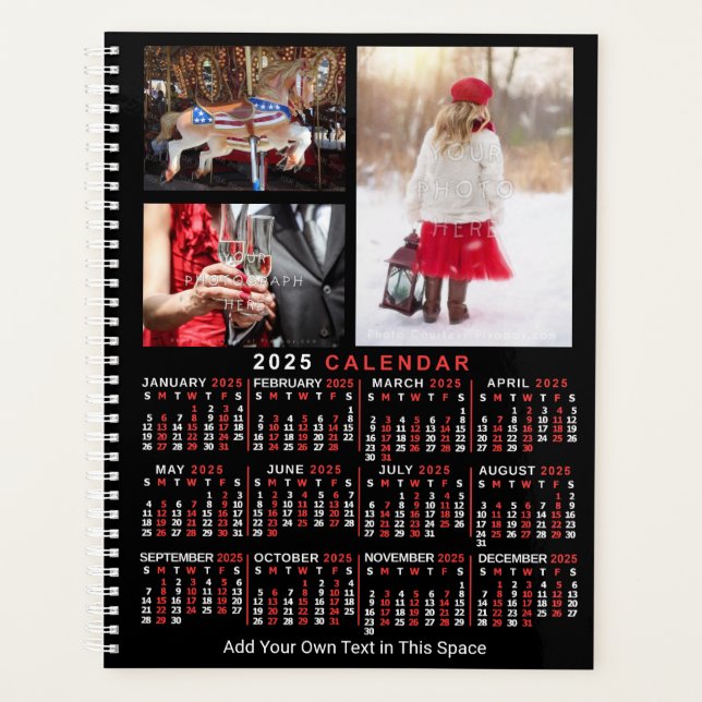 Calendrier mensuel 2025 Black Custom 9 Photos (Devant)