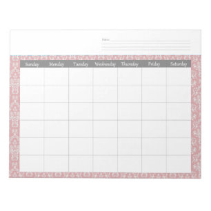 Calendrier mensuel bloc-notes en damassé de corail