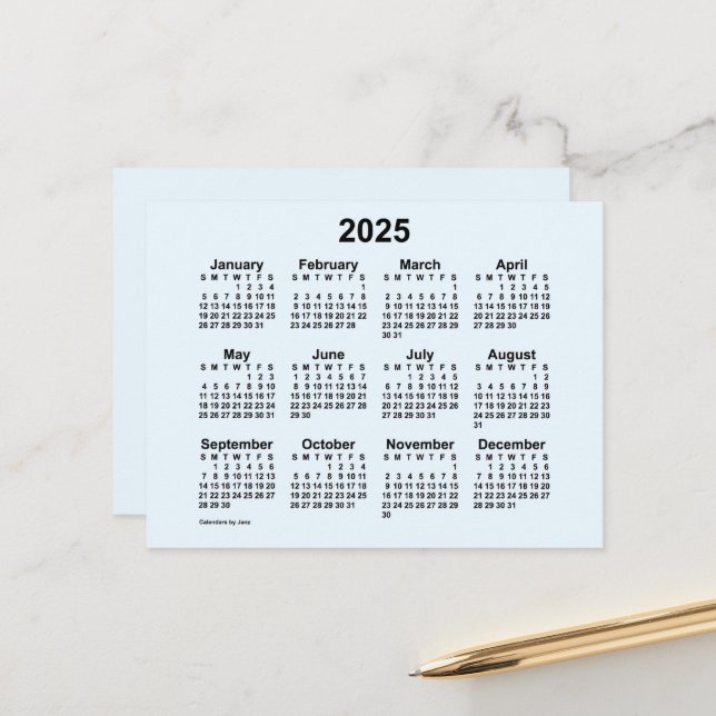 Calendrier mini Alice Blue 2025 par Janz Carte pos (Devant/Arrière en situation)