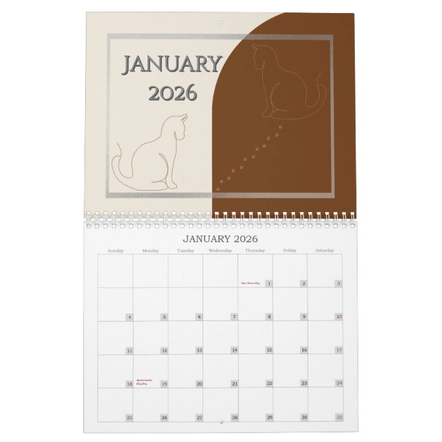 Calendrier Minimalist Cat -Themed 2026 Desk Calendar Template (Jan 2026)