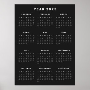 Calendrier Minimaliste 2025 Affiche