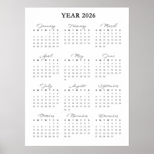 Calendrier Minimaliste 2026 Poster