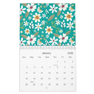 Calendrier Modèle floral blanc dessiné à la main 2026