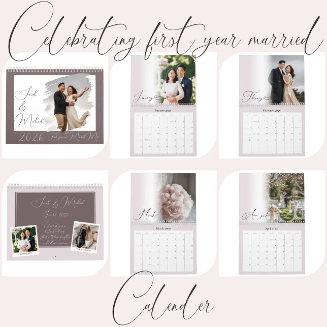 Calendrier Modern Chic Script Newlywed Pink Photo Calendar (Créateur téléchargé)