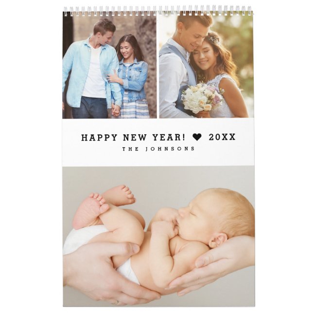 Calendrier Modern Heart Minimal Custom Family Photo Grid (Protection)