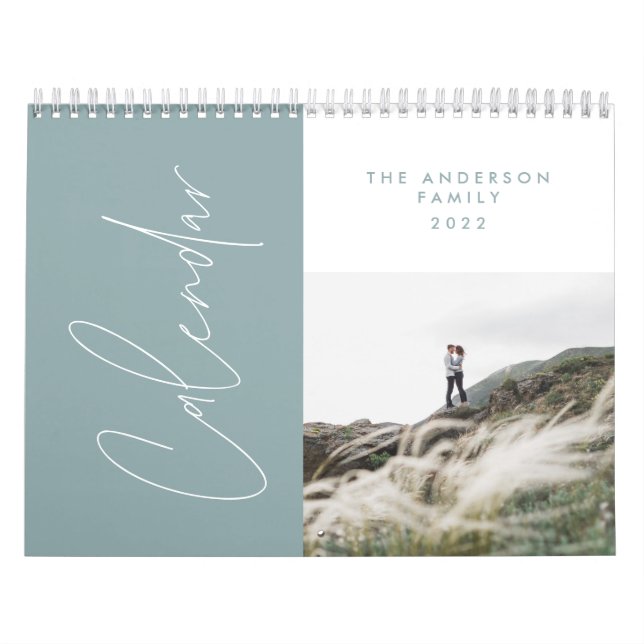 Calendrier Modern minimal blue 2 photo family elegant (Protection)
