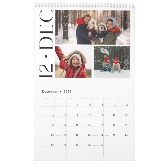 Calendrier Modern Minimalist Family 3 Photo Collage (Dec 2026)
