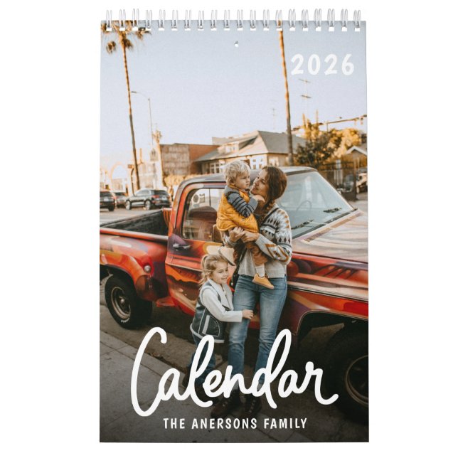 Calendrier Modern Stylish Trendy Script Family Photo Monthly  (Protection)