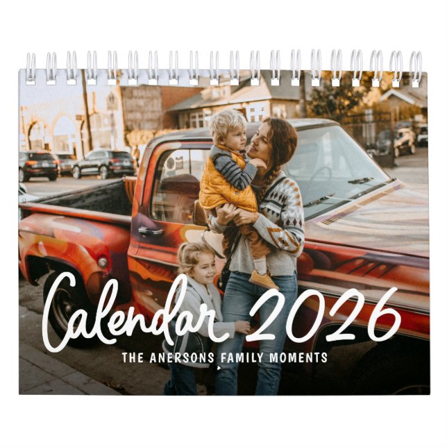 Calendrier Modern Stylish Trendy Script Family Photo Monthly (Protection)