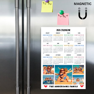 Calendrier moderne 2026 Magnet Collage Photo Perso